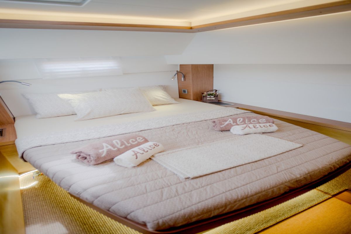 Cabin on Alice, a Lagoon 46 catamaran at Athens, Greece