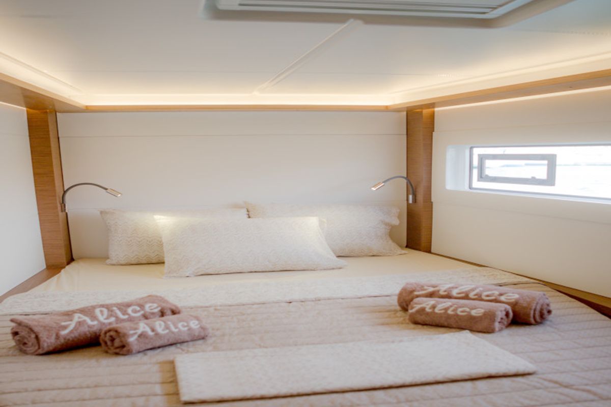 Cabin on Alice, a Lagoon 46 catamaran at Athens, Greece
