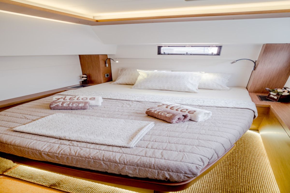 Cabin on Alice, a Lagoon 46 catamaran at Athens, Greece