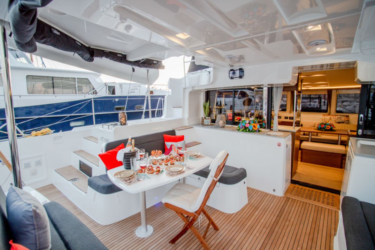 Deck of Alice, a Lagoon 46 catamaran at Athens, Greece