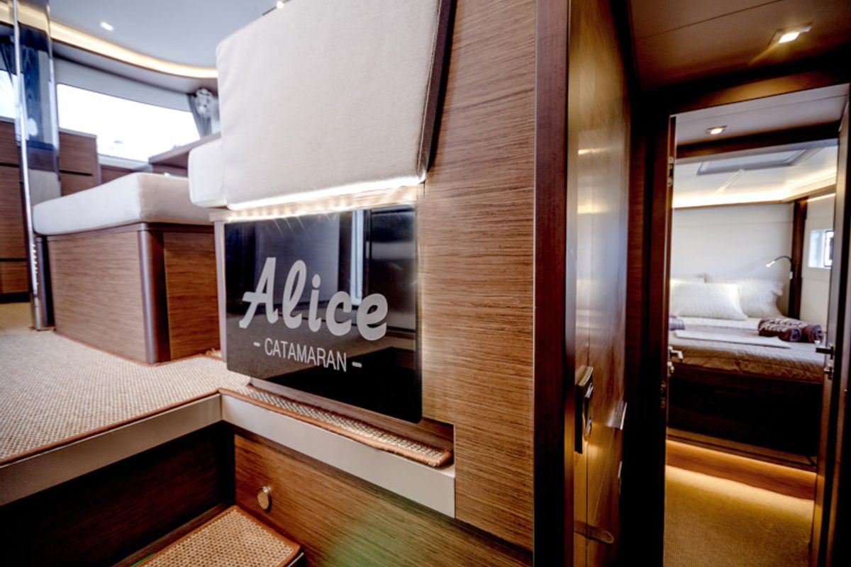Salon of Alice, a Lagoon 46 catamaran at Athens, Greece