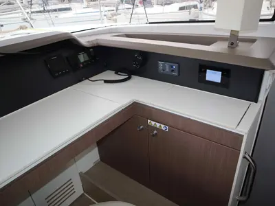 Cockpit of Memories, a Bali 4.1 catamaran at Athens, Greece