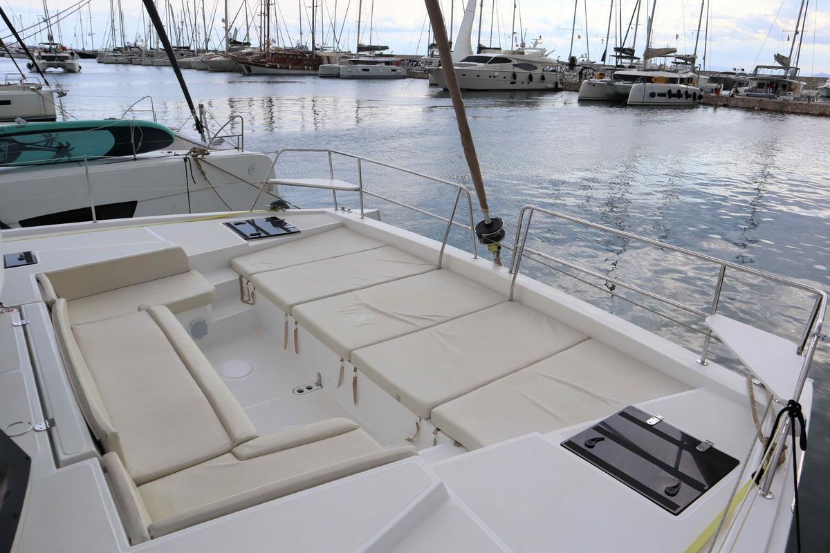 Deck of Memories, a Bali 4.1 catamaran at Athens, Greece