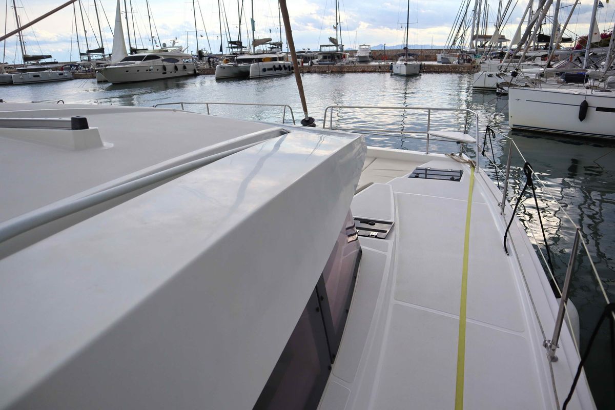 Deck of Memories, a Bali 4.1 catamaran at Athens, Greece