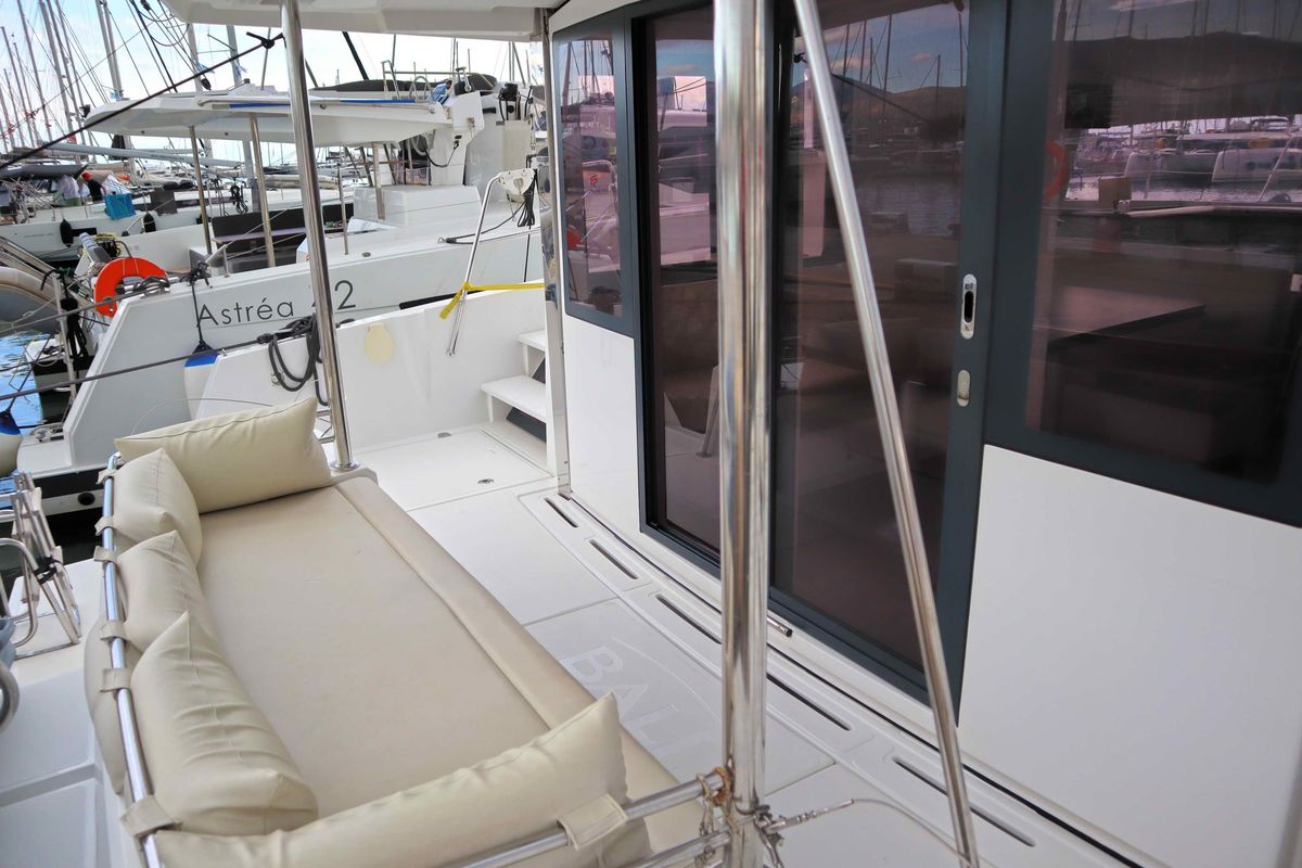 Deck of Memories, a Bali 4.1 catamaran at Athens, Greece