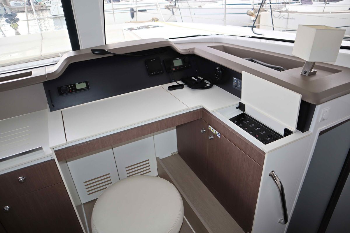 Cockpit of Memories, a Bali 4.1 catamaran at Athens, Greece