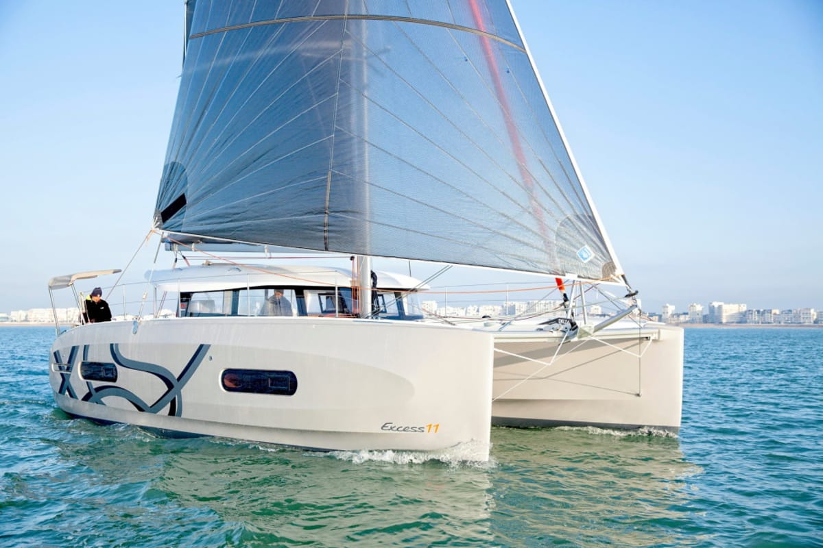 Exterior view of Eleftheria, a Excess 11 catamaran at Benitses, Greece