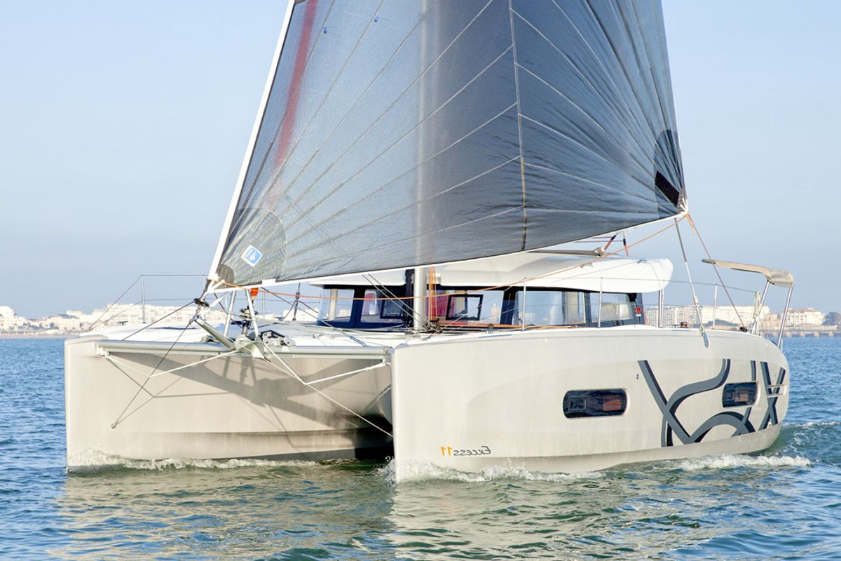 Exterior view of Eleftheria, a Excess 11 catamaran at Benitses, Greece