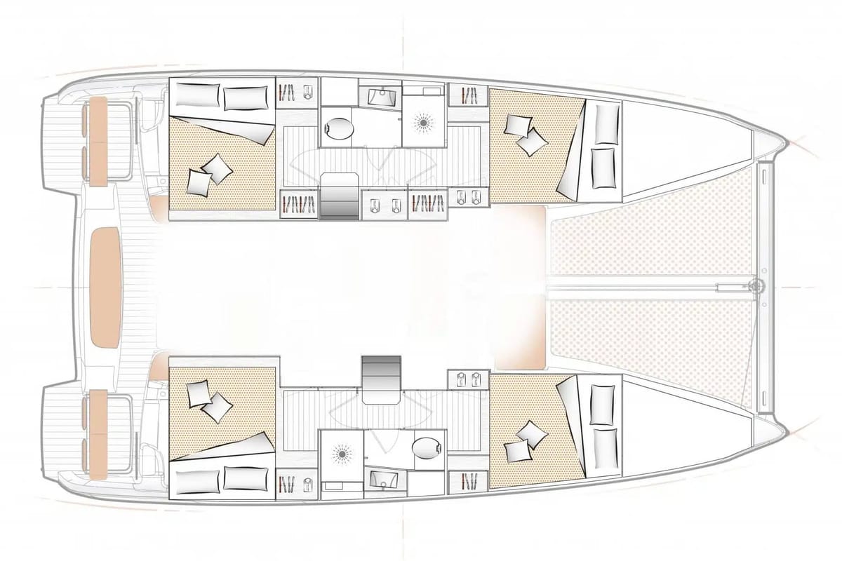 Floor plan of Eleftheria, a Excess 11 catamaran at Benitses, Greece