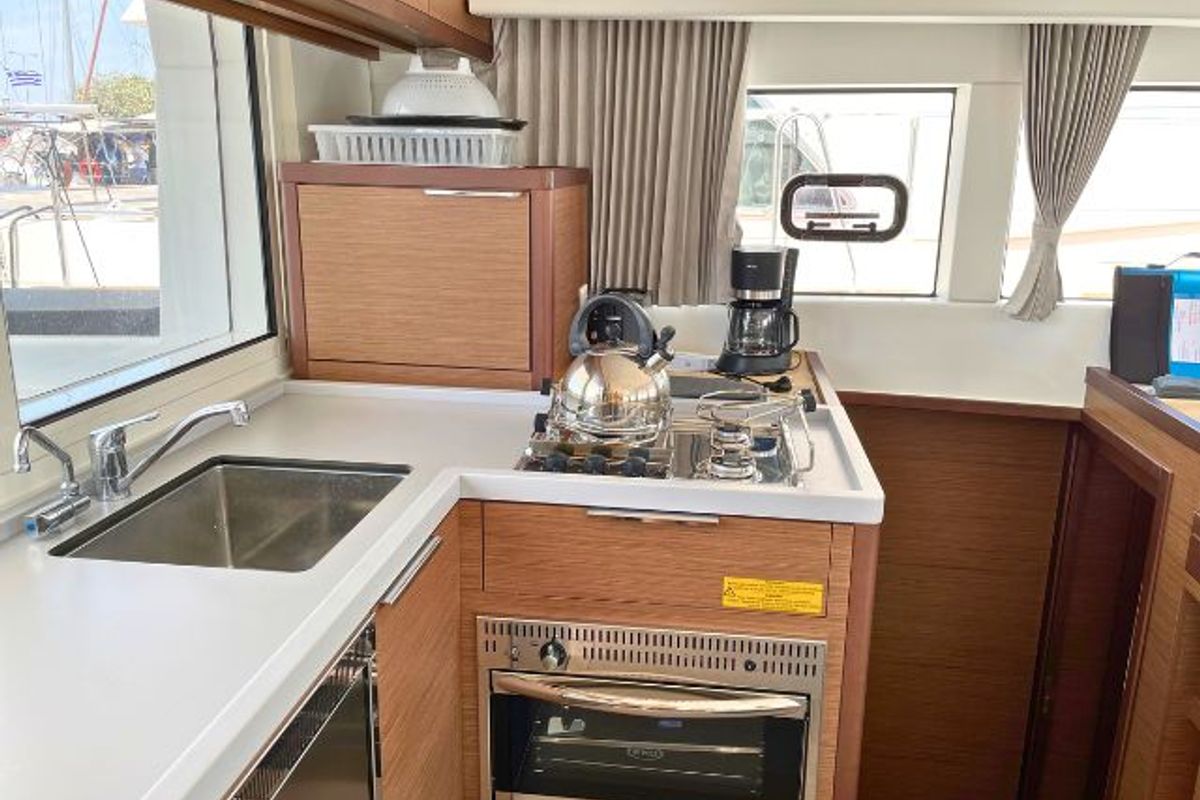 Galley of Drifter, a Lagoon 40 catamaran at Municipal Unit of Lefkada, Greece