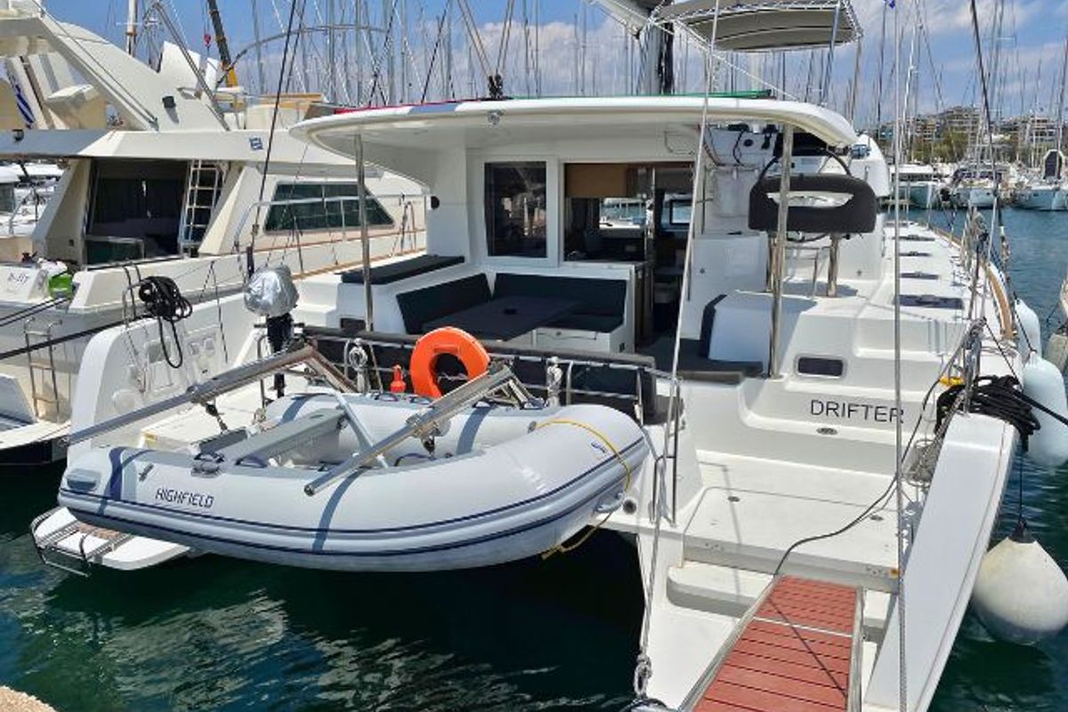 Exterior view of Drifter, a Lagoon 40 catamaran at Municipal Unit of Lefkada, Greece