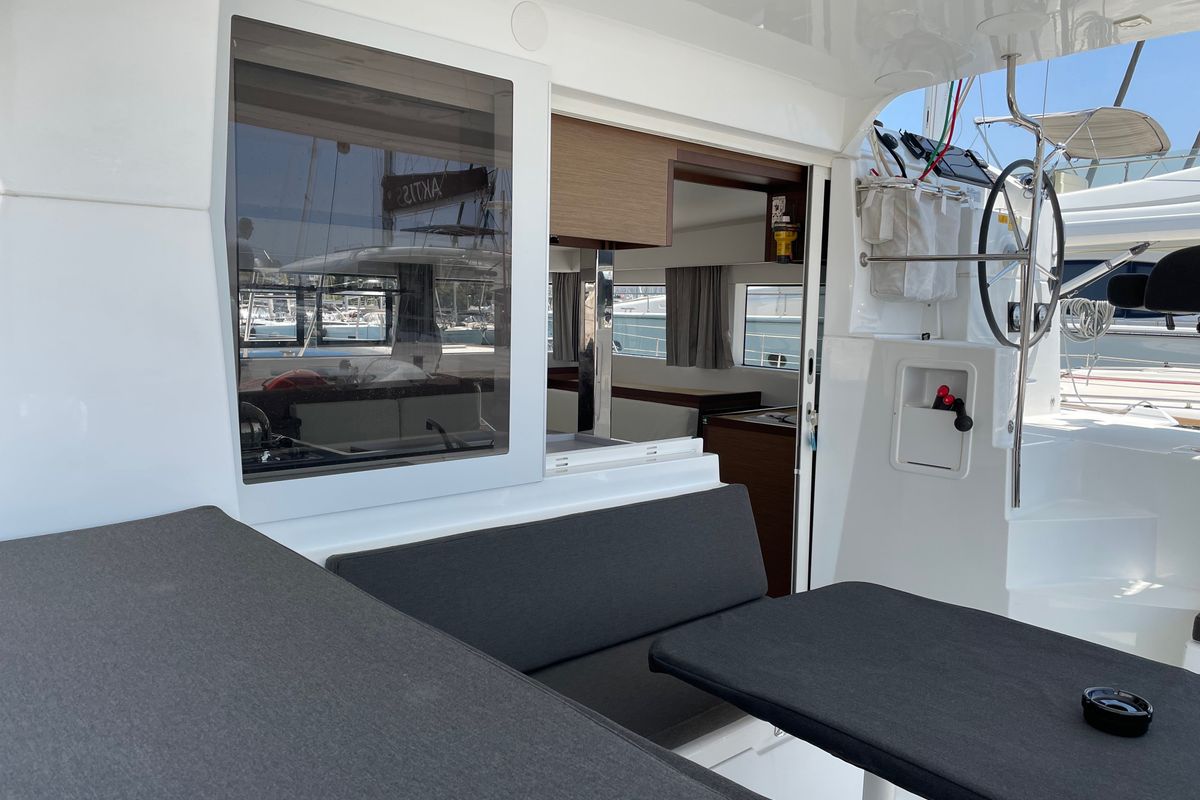 Deck of Drifter, a Lagoon 40 catamaran at Municipal Unit of Lefkada, Greece