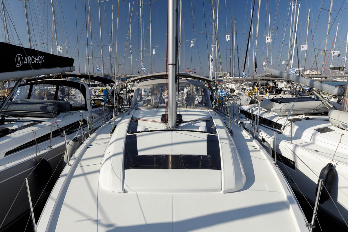 Deck of Amelie, a Beneteau Oceanis 51.1 sailboat at Kos, Greece