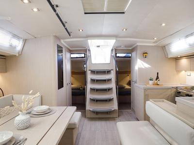 Salon of Amelie, a Beneteau Oceanis 51.1 sailboat at Kos, Greece