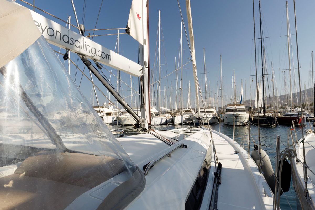 Deck of Amelie, a Beneteau Oceanis 51.1 sailboat at Kos, Greece