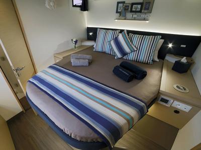 Cabin on New Horizons 2, a Fountaine Pajot Saba 50 catamaran at Athens, Greece