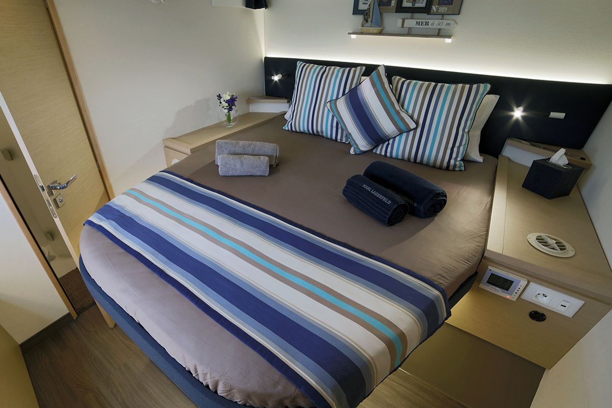 Cabin on New Horizons 2, a Fountaine Pajot Saba 50 catamaran at Athens, Greece