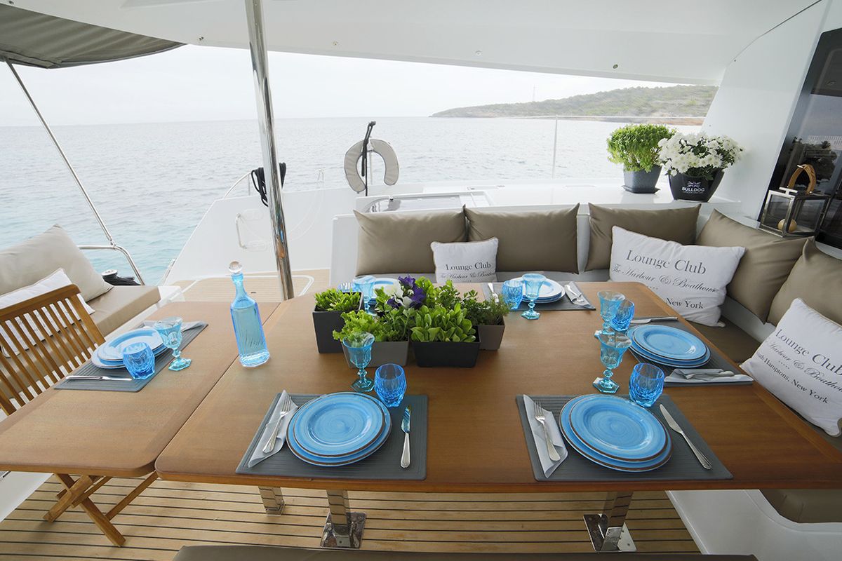 Deck of New Horizons 2, a Fountaine Pajot Saba 50 catamaran at Athens, Greece