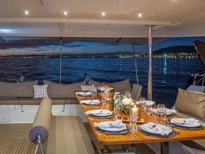 Deck of New Horizons 2, a Fountaine Pajot Saba 50 catamaran at Athens, Greece