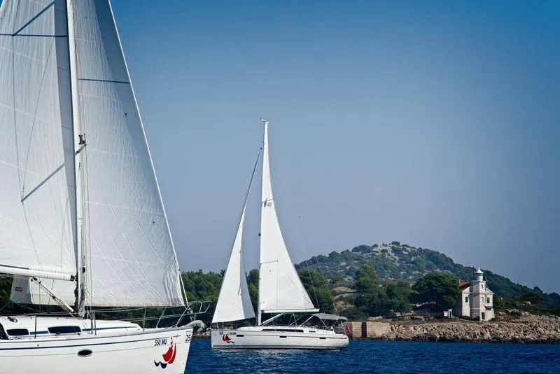 Exterior view of MH 64, a Bavaria Cruiser 41 sailboat at Murter, Croatia