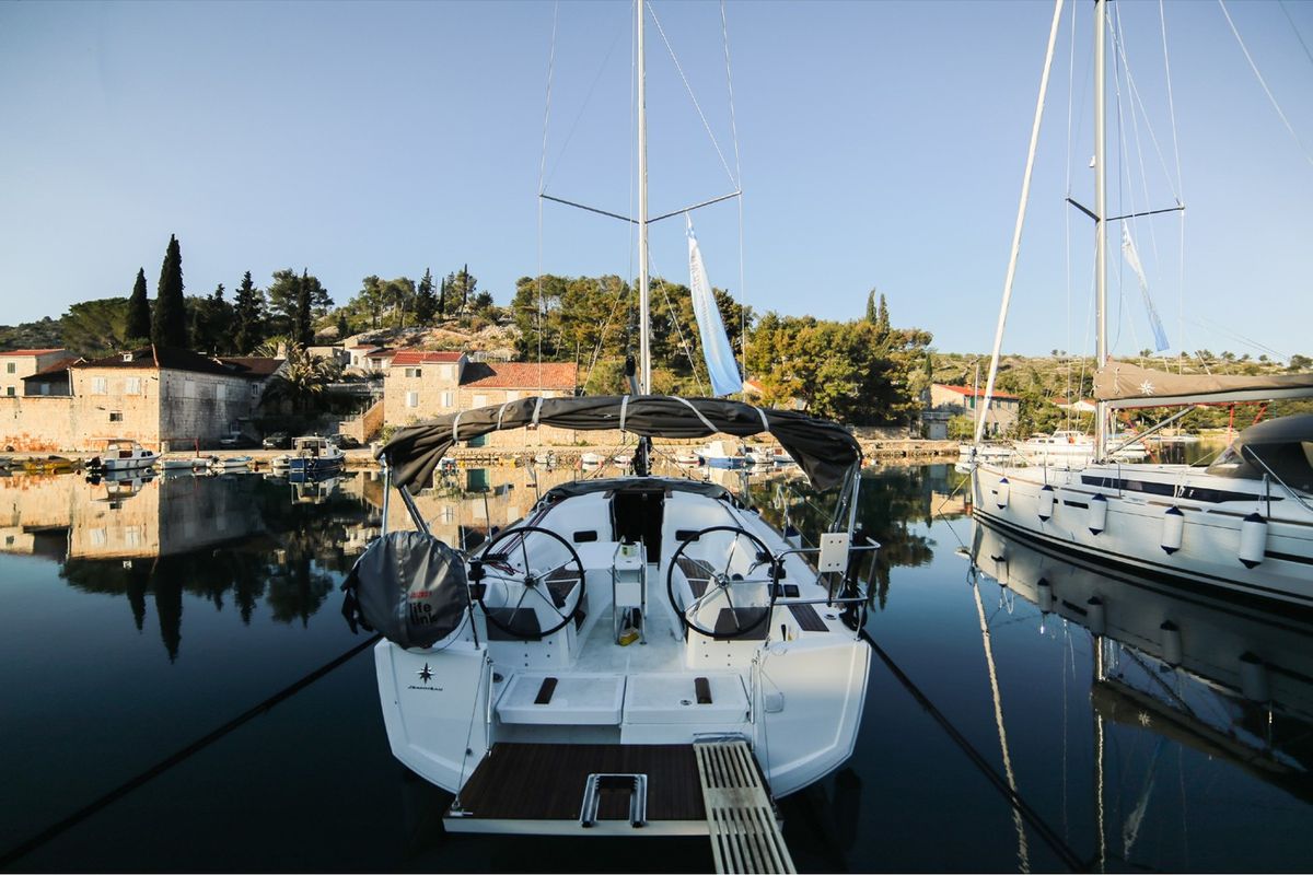 Exterior view of Porto Tolero, a Jeanneau Sun Odyssey 349 sailboat at Grad Ploče, Croatia
