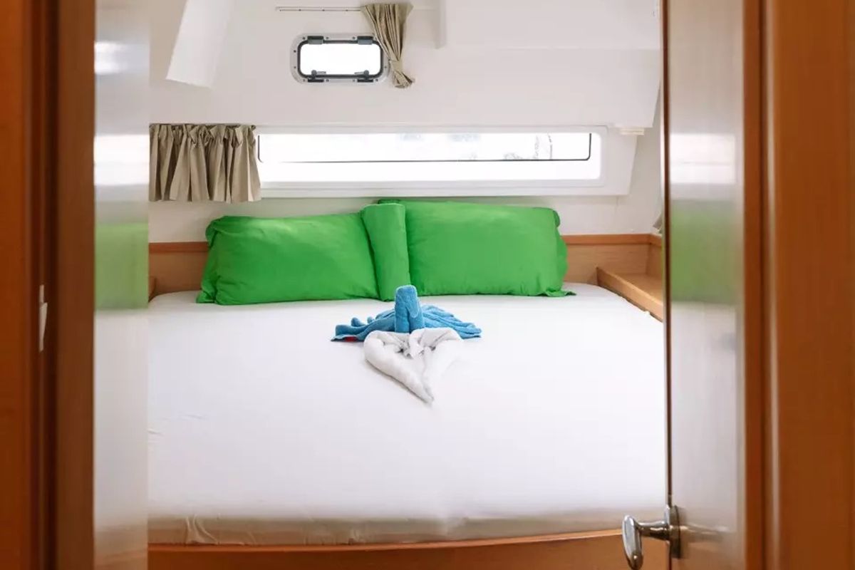 Cabin on Benetnash II, a Lagoon 42 catamaran at Olbia, Italy