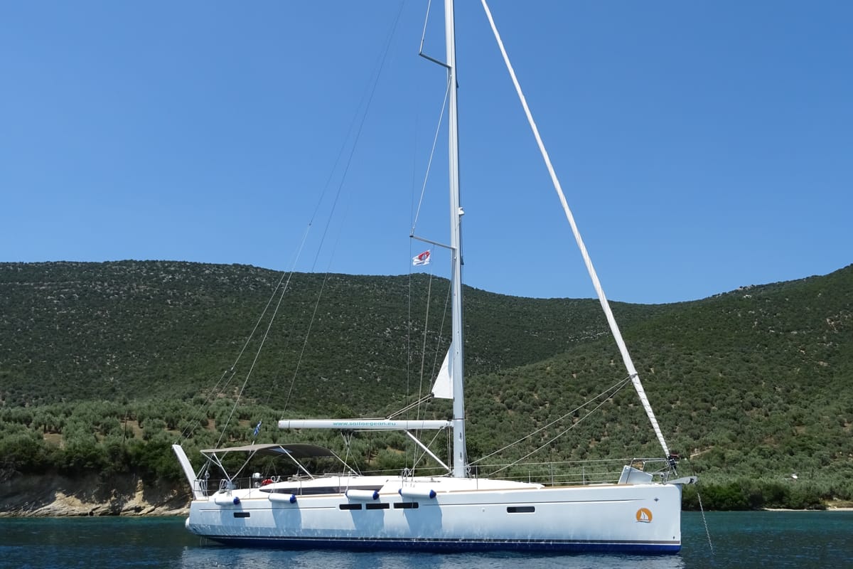 Exterior view of Amfithoe, a Jeanneau Sun Odyssey 519 sailboat at Volos Municipality, Greece