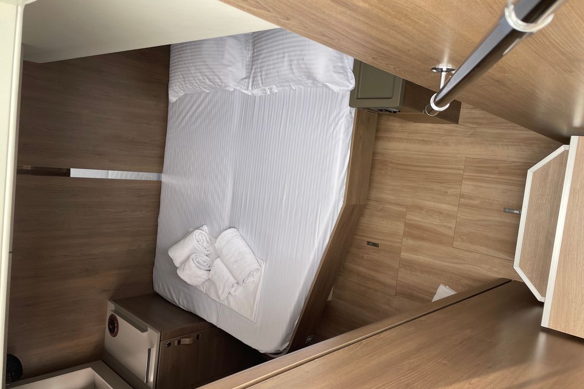 Cabin on Romar III, a Bali 4.8 catamaran at Athens, Greece