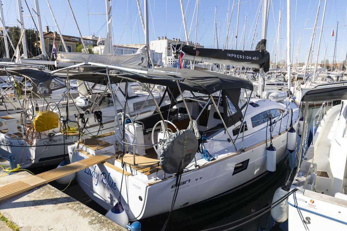 Exterior view of Lady Blue, a Elan Impression 40.1 sailboat at Zadar, Croatia