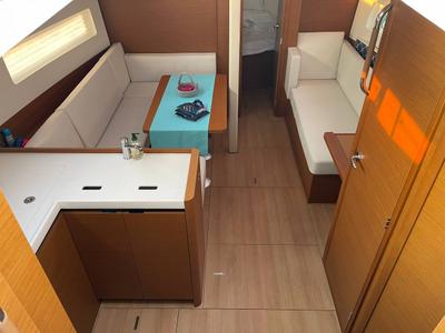 Salon of Just Happy, a Jeanneau Sun Odyssey 380 sailboat at Bodrum, Turkey