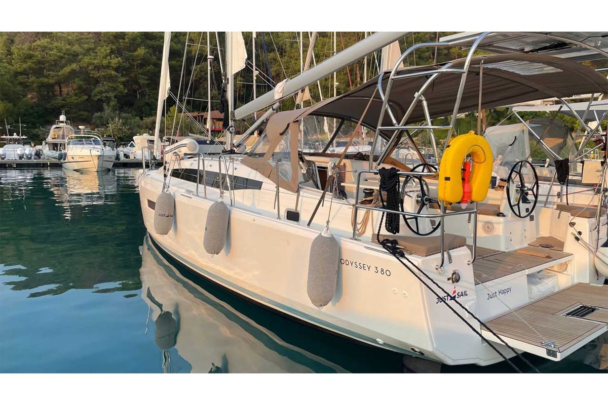 Just Happy, a Jeanneau Sun Odyssey 380 sailboat at Bodrum, Turkey