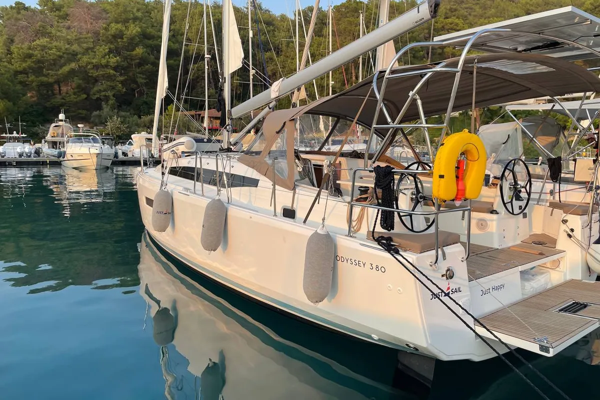Just Happy, a Jeanneau Sun Odyssey 380 sailboat at Bodrum, Turkey