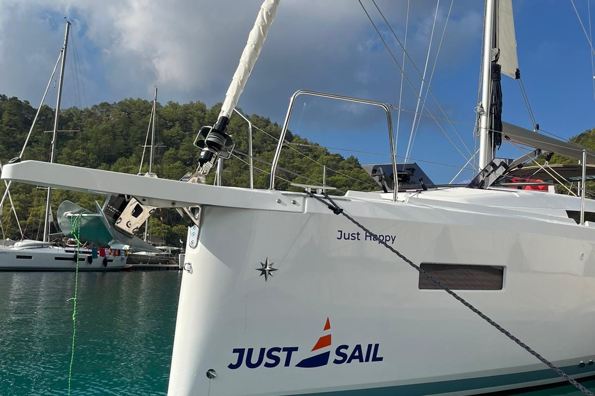 Just Happy, a Jeanneau Sun Odyssey 380 sailboat at Bodrum, Turkey