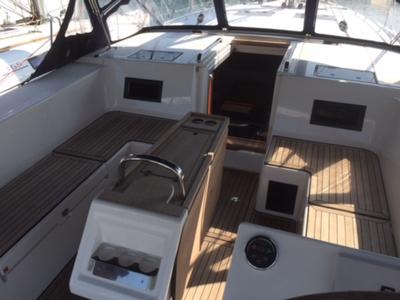 Cockpit of Alnair, a Bavaria C45 Holiday sailboat at Salerno, Italy