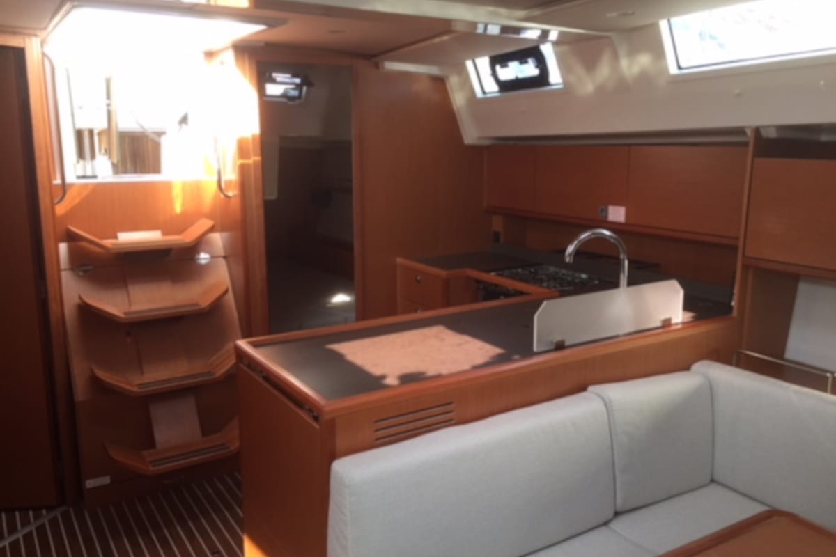 Salon of Alnair, a Bavaria C45 Holiday sailboat at Salerno, Italy