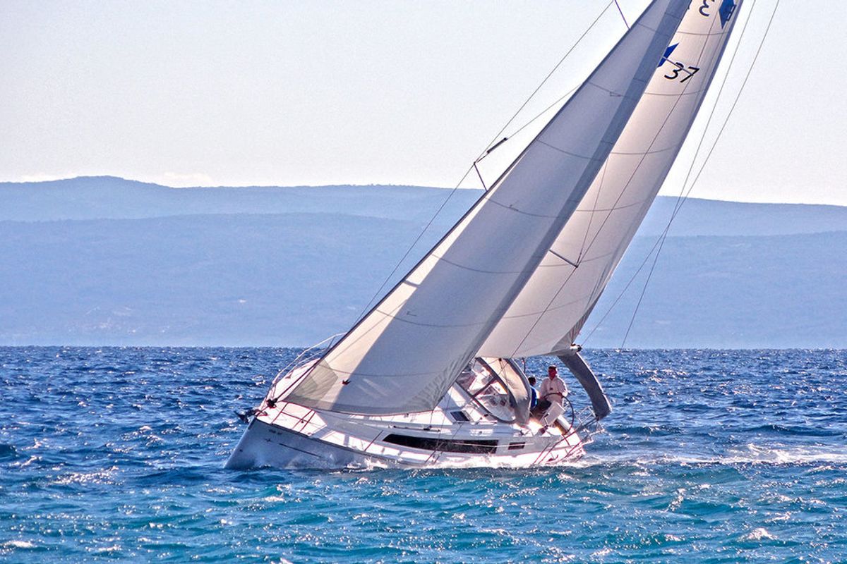 Exterior view of Lirica, a Bavaria Cruiser 37 sailboat at Split, Croatia