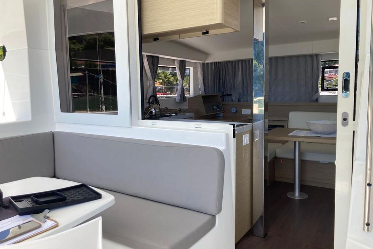 Salon of ATMOSFERA W, a Lagoon 40 catamaran at Paraty, Brazil