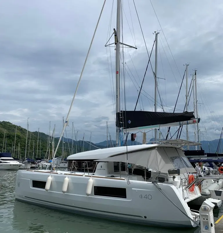 Exterior view of ATMOSFERA W, a Lagoon 40 catamaran at Paraty, Brazil