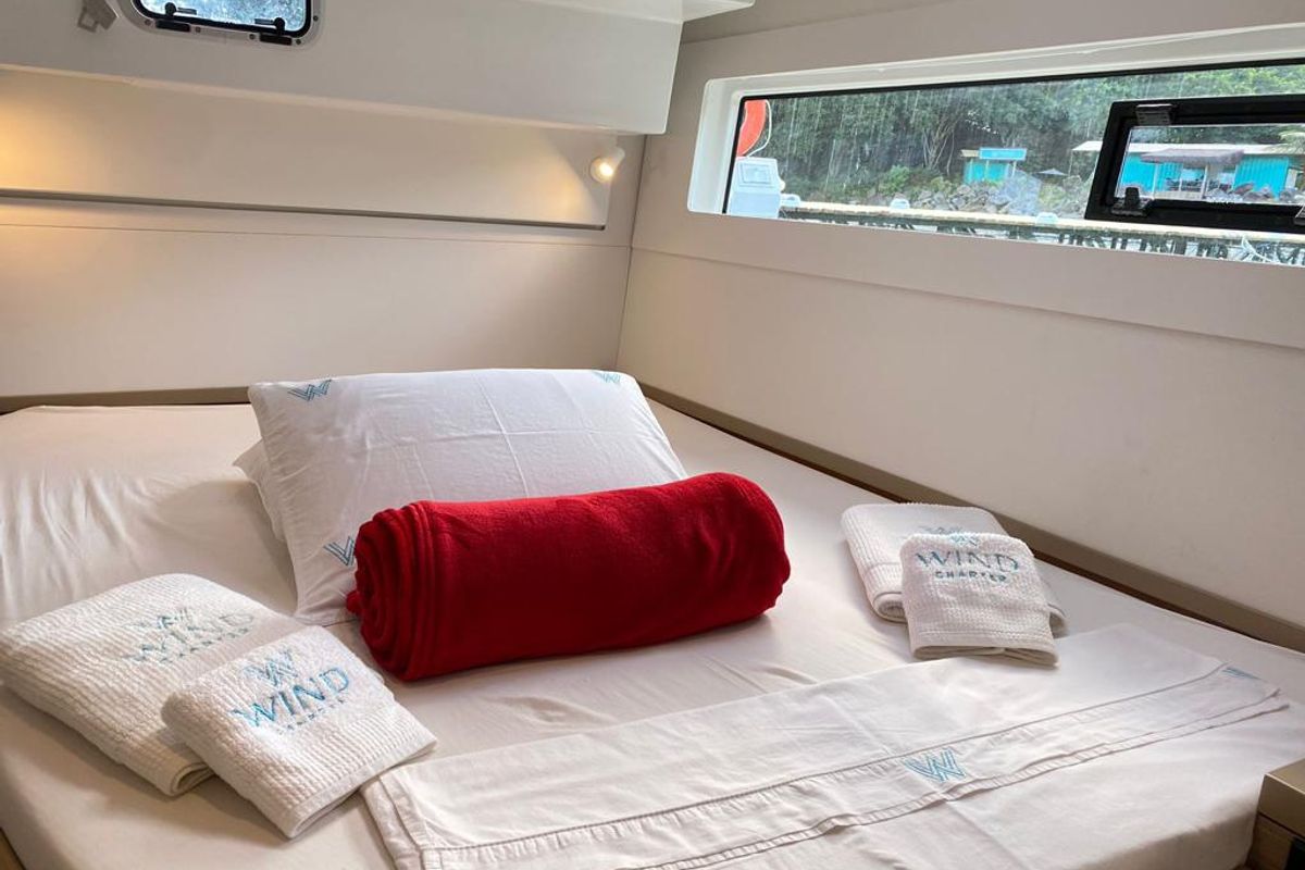 Cabin on ATMOSFERA W, a Lagoon 40 catamaran at Paraty, Brazil