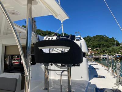 Cockpit of ATMOSFERA W, a Lagoon 40 catamaran at Paraty, Brazil