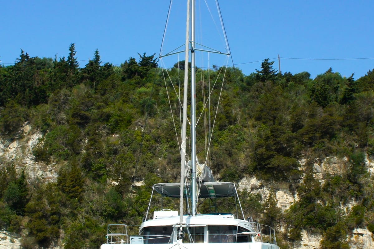 Exterior view of Selene, a Bali Catspace catamaran at Kontokali, Greece