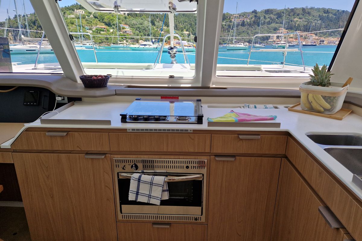 Selene, a Bali Catspace catamaran at Kontokali, Greece