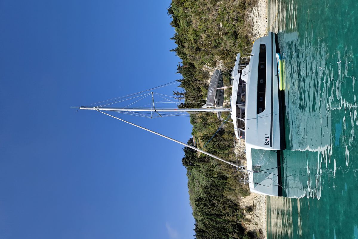 Exterior view of Selene, a Bali Catspace catamaran at Kontokali, Greece