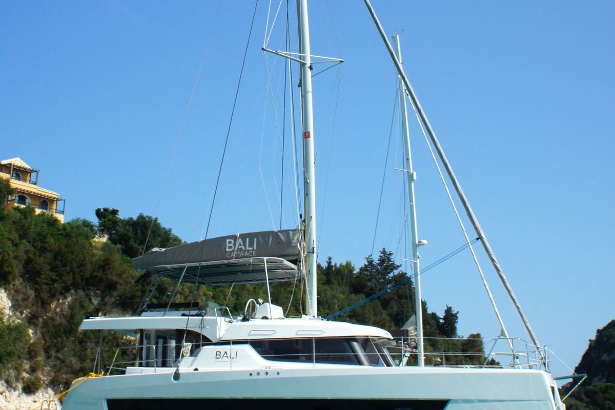 Exterior view of Selene, a Bali Catspace catamaran at Kontokali, Greece