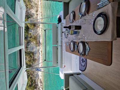 Salon of Selene, a Bali Catspace catamaran at Kontokali, Greece