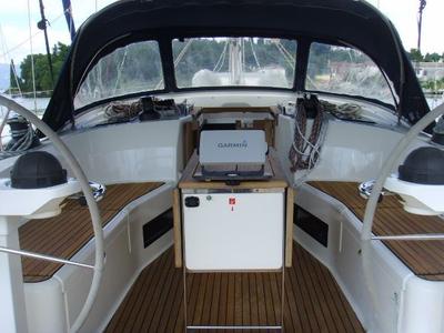 Cockpit of Patroklos, a Bavaria Cruiser 45 sailboat at Municipal Unit of Lefkada, Greece