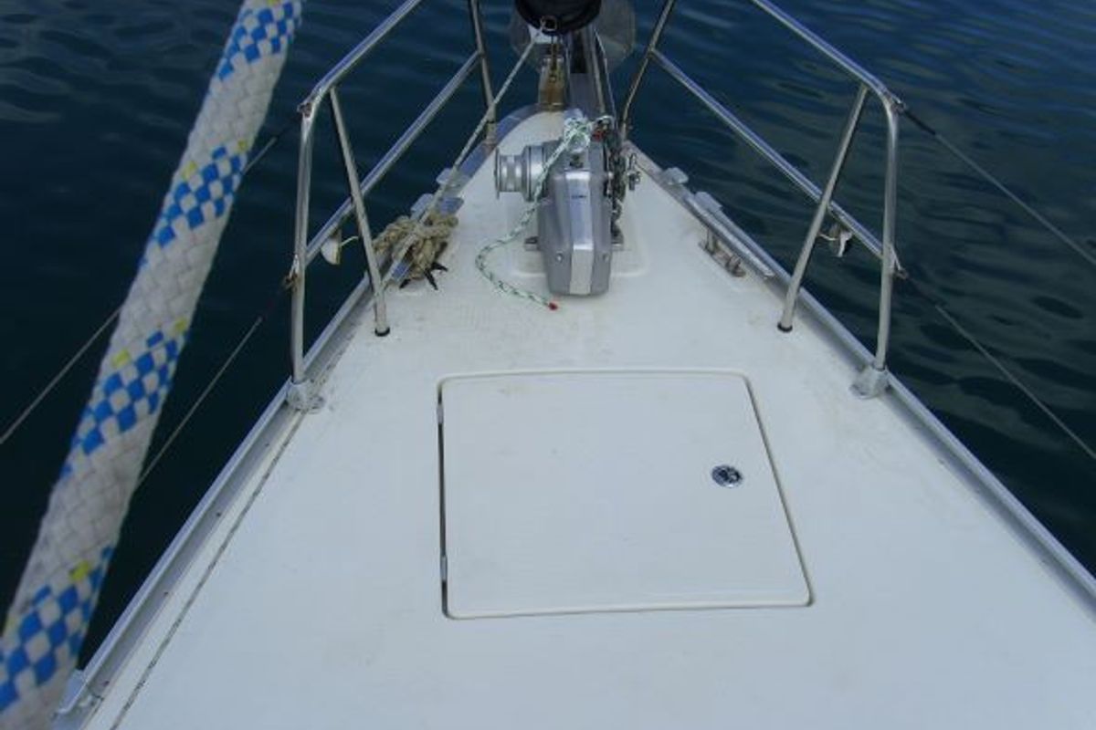 Deck of Patroklos, a Bavaria Cruiser 45 sailboat at Municipal Unit of Lefkada, Greece