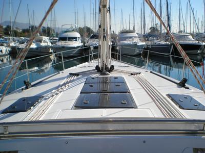 Deck of Patroklos, a Bavaria Cruiser 45 sailboat at Municipal Unit of Lefkada, Greece