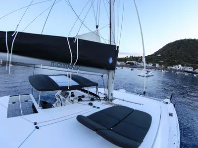 Deck of Easy to love, a Lagoon 42 catamaran at Tropea, Italy