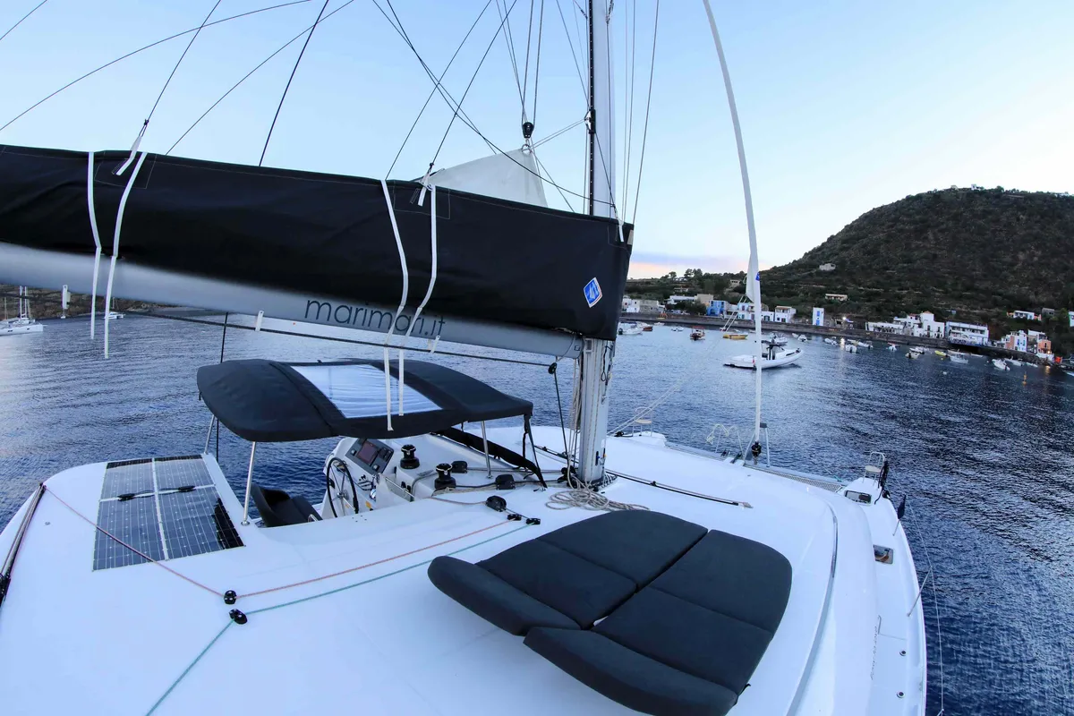 Deck of Easy to love, a Lagoon 42 catamaran at Tropea, Italy